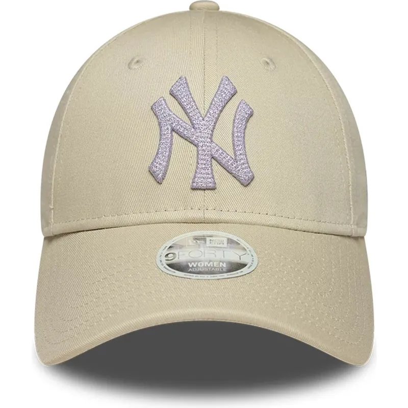 new-era-curved-brim-women-9forty-metallic-new-york-yankees-mlb-beige-adjustable-cap