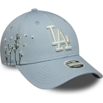 Blaue gebogene verstellbare Damenkappe 9FORTY Floral Icon der Los Angeles Dodgers MLB von New Era
