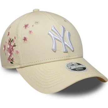 Petten gebogen beige verstelbaar 9FORTY Floral Icon Side van New York Yankees MLB van New Era