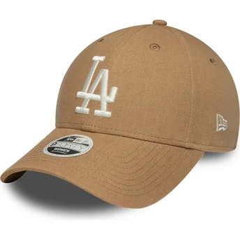 Petten gebogen bruin verstelbare band 9FORTY Linen van Los Angeles Dodgers MLB van New Era