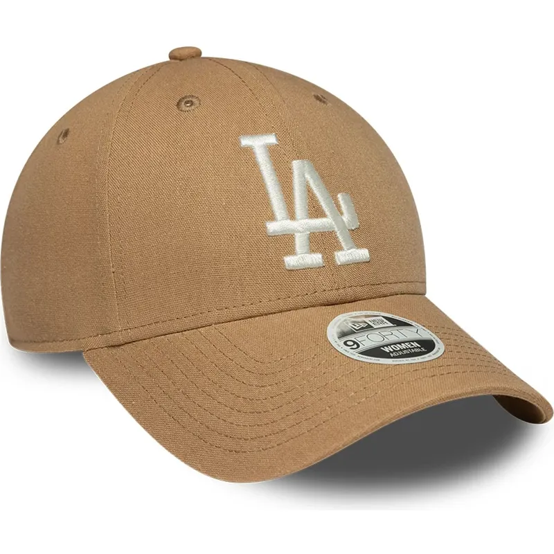 petten-gebogen-bruin-verstelbaar-9forty-linen-van-los-angeles-dodgers-mlb-van-new-era