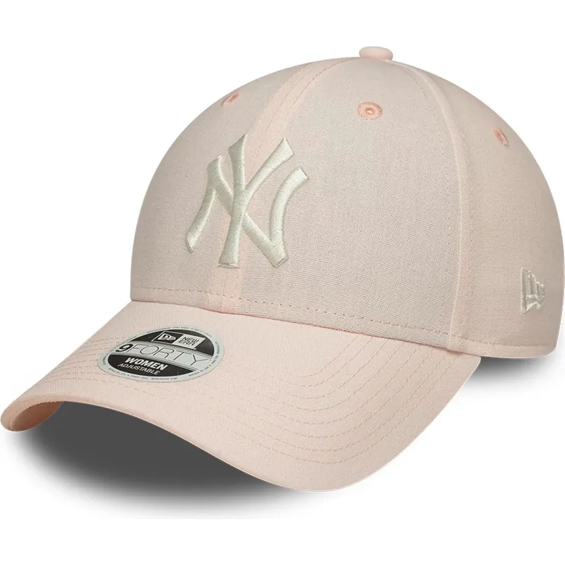 cappellino-con-visiera-curva-rosa-chiaro-regolabile-da-donna-9forty-linen-dei-new-york-yankees-mlb-di-new-era