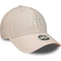 petten-gebogen-roze-verstelbare-band-claro-9forty-linen-van-new-york-yankees-mlb-van-new-era