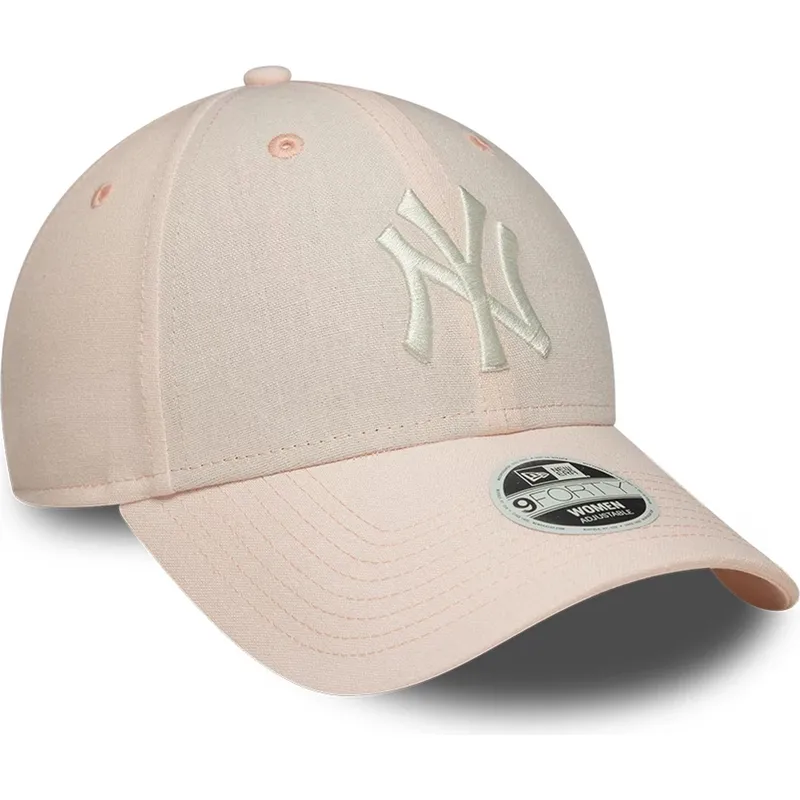new-era-curved-brim-women-9forty-linen-new-york-yankees-mlb-light-pink-adjustable-cap