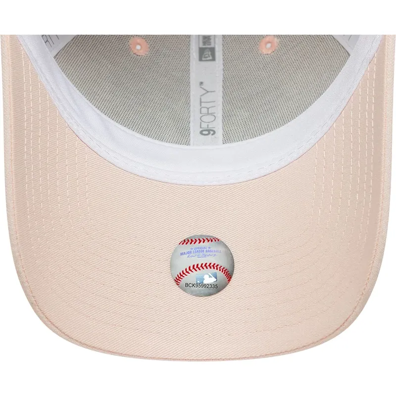 hellrosa-gebogene-verstellbare-damenkappe-9forty-linen-der-new-york-yankees-mlb-von-new-era