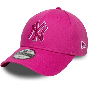 Verstellbare rosa Kappe mit gebogenem Schirm und rosa Logo 9FORTY Team Outline der New York Yankees MLB von New Era