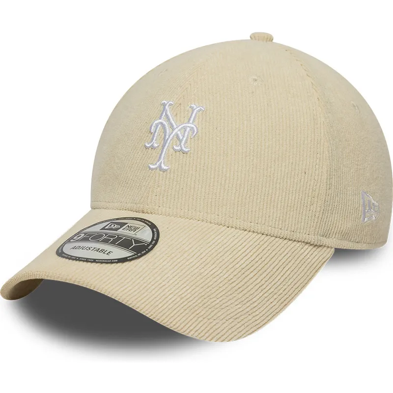 gorra-curva-beige-ajustable-9forty-soft-cord-de-new-york-mets-mlb-de-new-era