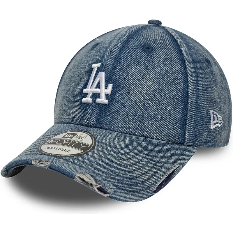new-era-curved-brim-9forty-acid-wash-denim-los-angeles-dodgers-mlb-blue-adjustable-cap