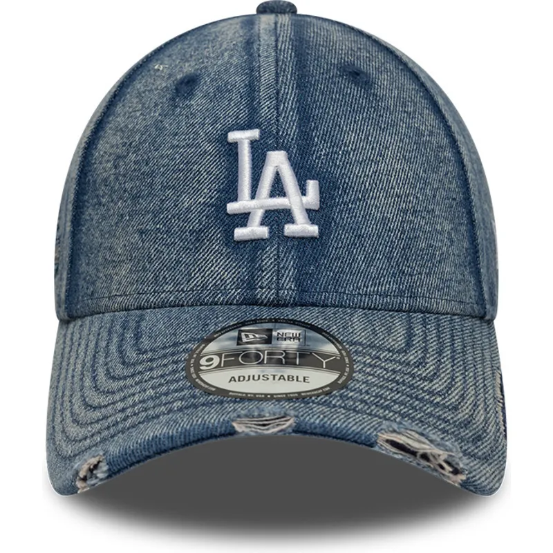 cappellino-visiera-curva-blu-regolabile-9forty-acid-wash-denim-di-los-angeles-dodgers-mlb-di-new-era
