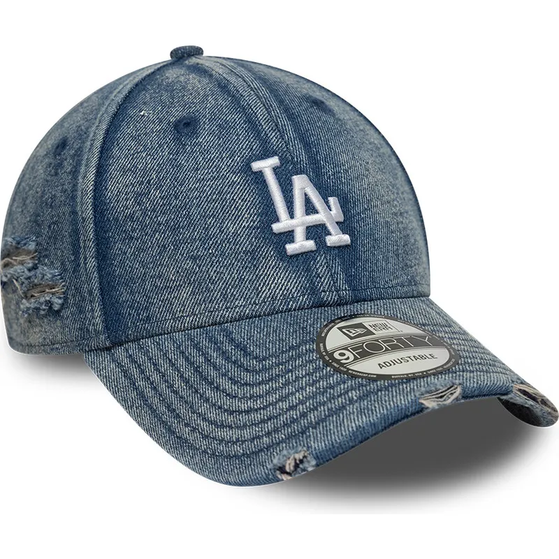 petten-gebogen-blauw-verstelbaar-9forty-acid-wash-denim-van-los-angeles-dodgers-mlb-van-new-era