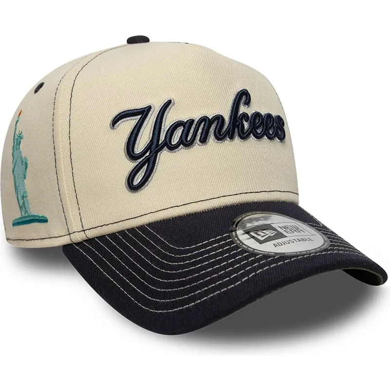 cappellino-curvo-beige-e-blu-marino-snapback-e-frame-city-icon-dei-new-york-yankees-mlb-di-new-era