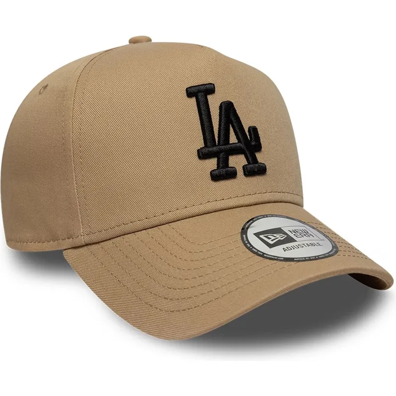 new-era-curved-brim-black-logo-e-frame-league-essential-los-angeles-dodgers-mlb-brown-snapback-cap