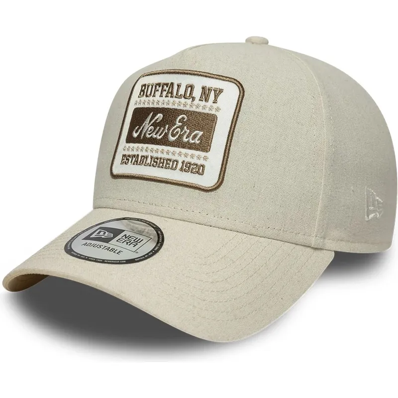 petten-gebogen-beige-snapback-e-frame-patch-linen-van-new-era