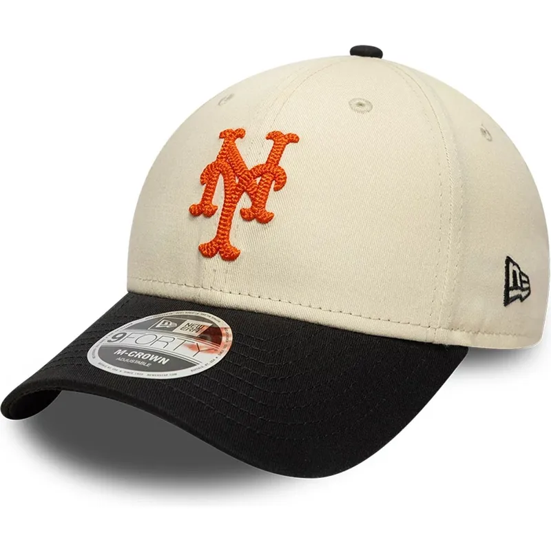 petten-gebogen-beige-snapback-9forty-m-crown-side-script-van-new-york-mets-mlb-van-new-era