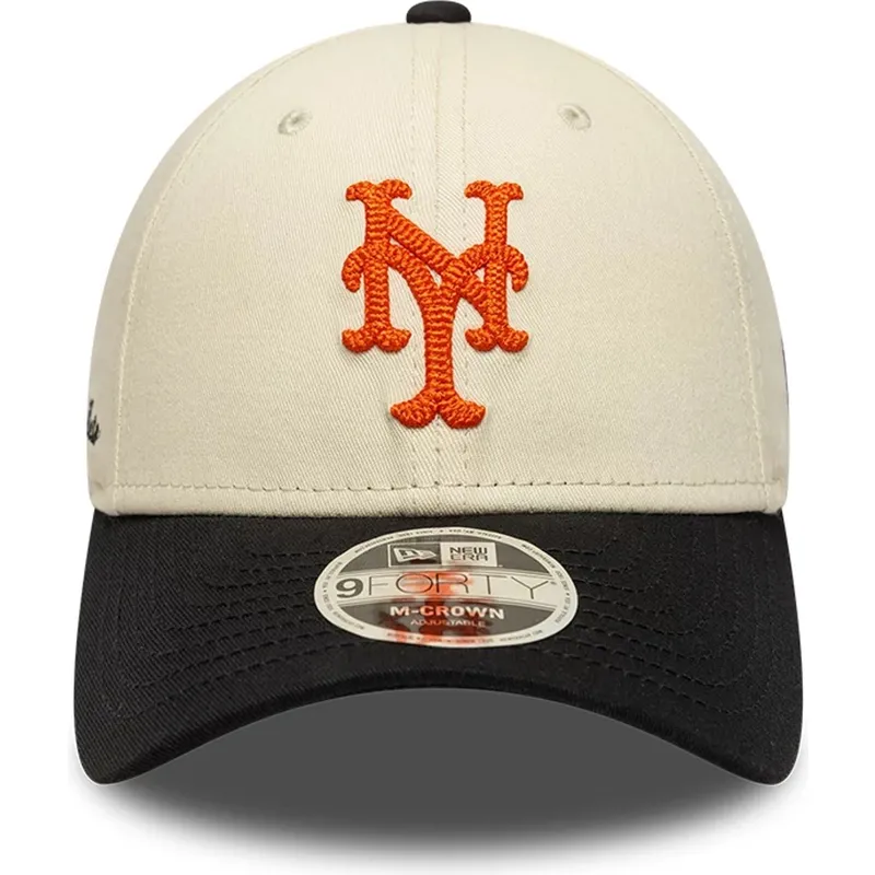 cappellino-curvo-beige-e-nero-snapback-9forty-m-crown-side-script-di-new-york-mets-mlb-di-new-era