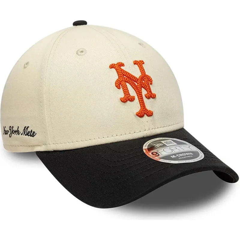 petten-gebogen-beige-snapback-9forty-m-crown-side-script-van-new-york-mets-mlb-van-new-era