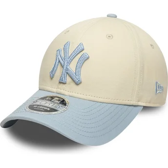 Cappellino curvo beige e blu snapback con logo blu 9FORTY M-Crown Side Script dei New York Yankees MLB di New Era