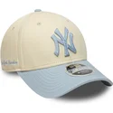 gorra-curva-beige-y-azul-snapback-con-logo-azul-9forty-m-crown-side-script-de-new-york-yankees-mlb-de-new-era