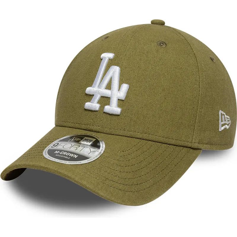 petten-gebogen-groen-snapback-9forty-m-crown-linen-van-los-angeles-dodgers-mlb-van-new-era