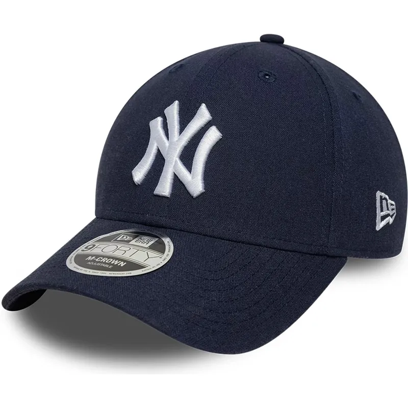 petten-gebogen-marineblauw-snapback-9forty-m-crown-linen-van-new-york-yankees-mlb-van-new-era