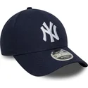 petten-gebogen-marineblauw-snapback-9forty-m-crown-linen-van-new-york-yankees-mlb-van-new-era