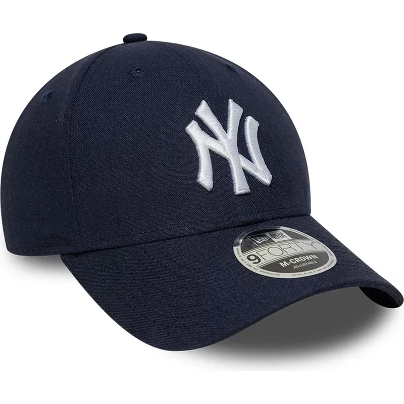 petten-gebogen-marineblauw-snapback-9forty-m-crown-linen-van-new-york-yankees-mlb-van-new-era