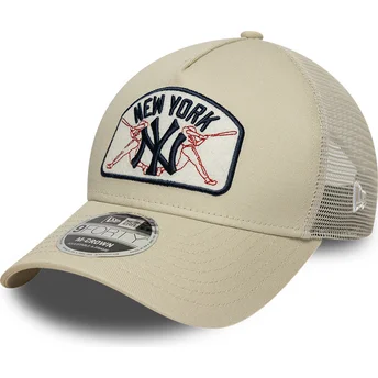 Petten gebogen beige snapback 9FORTY M-Crown A Frame van New York Yankees MLB van New Era