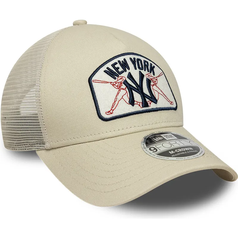 petten-gebogen-beige-snapback-9forty-m-crown-a-frame-van-new-york-yankees-mlb-van-new-era
