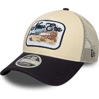 Petten gebogen beige snapback 9FORTY M-Crown A Frame van New Era