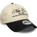 new-era-curved-brim-9twenty-wash-distress-a-frame-beige-and-black-adjustable-cap