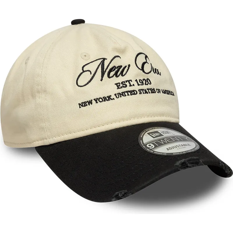 cappellino-curvo-beige-e-nero-regolabile-9twenty-wash-distress-a-frame-di-new-era