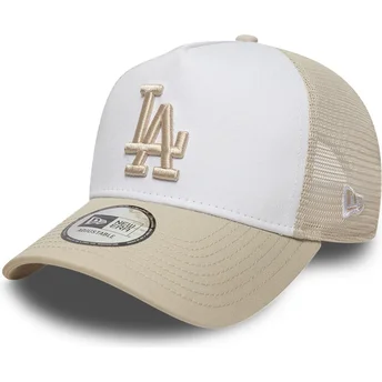 Beige och vit trucker-keps med beige logotyp A Frame League Essential från Los Angeles Dodgers MLB av New Era