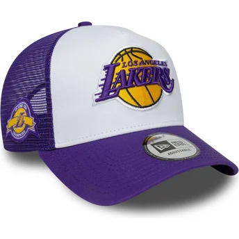 Keps trucker lila och vit A Frame Side Patch från Los Angeles Lakers NBA av New Era