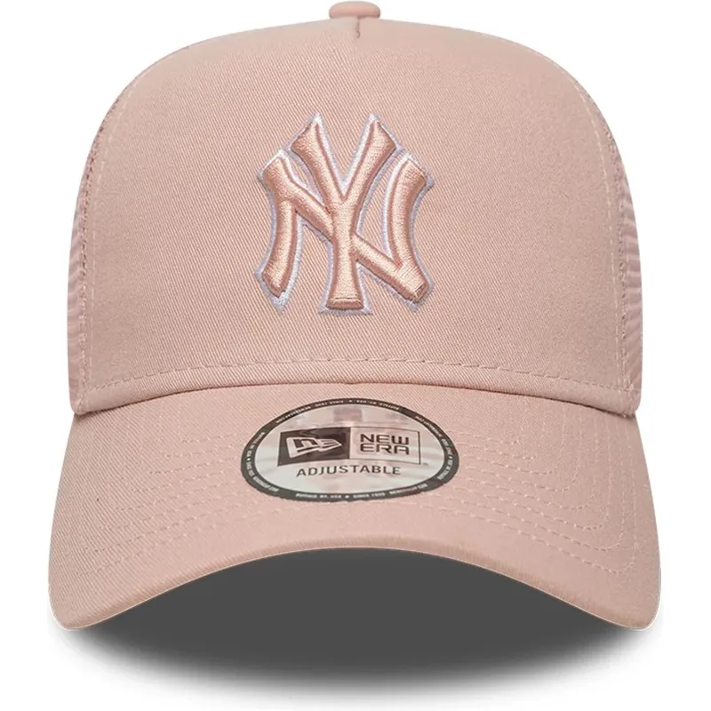 cappellino-trucker-rosa-con-logo-rosa-a-frame-outline-dei-new-york-yankees-mlb-di-new-era