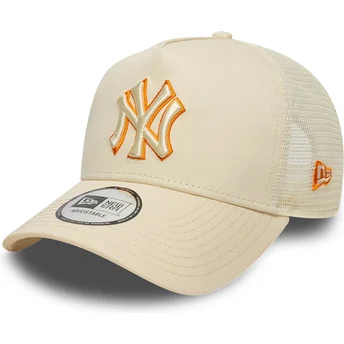 Petten gebogen beige snapback A Frame Outline van New York Yankees MLB van New Era