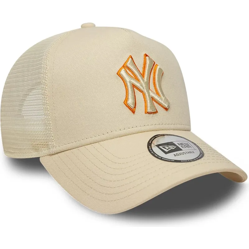 gorra-trucker-beige-con-logo-beige-a-frame-outline-de-new-york-yankees-mlb-de-new-era