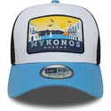 petten-gebogen-blauw-snapback-a-frame-location-patch-van-mykonos-van-new-era