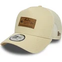 beige-trucker-keps-a-frame-denim-leather-patch-fran-new-era