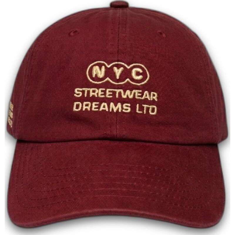 gebogene-verstellbare-weinrote-kappe-ny-dreams-just-kids-the-90s-von-homenage