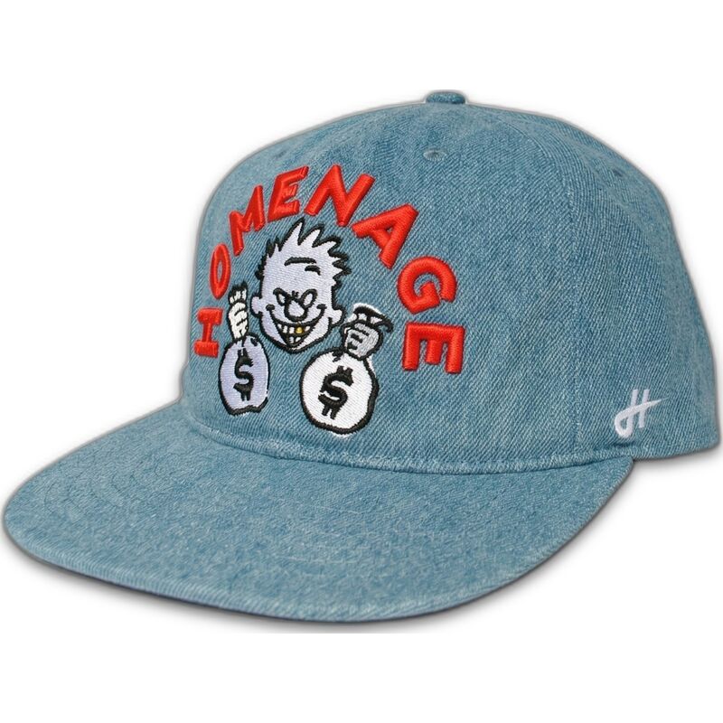 blaue-flatcap-snapback-denim-money-music-shapes-identity-the-snap-von-homenage