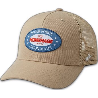 Petten gebogen beige snapback The Trucker van Homenage
