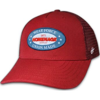 Petten gebogen rood snapback The Trucker Union Workwear The van Homenage