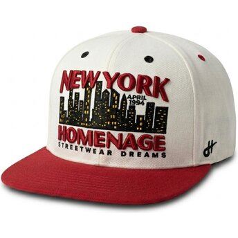 Cappello piatto beige e rosso snapback NYSKY Skylines The Snap di Homenage