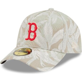 Petten gebogen beige fitted 59FORTY A Frame Leafy Palm van Boston Red Sox MLB van New Era