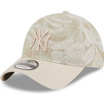 Petten gebogen beige verstelbaar 9TWENTY Leafy Palm van New York Yankees MLB van New Era