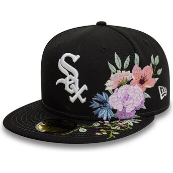 Gorra plana negra ajustada 59FIFTY Floral de Chicago White Sox MLB de New Era