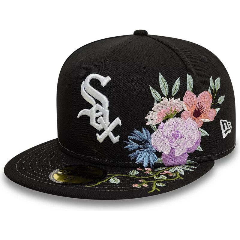 petten-plat-zwart-aangepast-59fifty-floral-van-chicago-white-sox-mlb-van-new-era