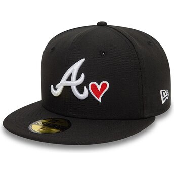Petten plat zwart aangepast 59FIFTY Heart Icon van Atlanta Braves MLB van New Era