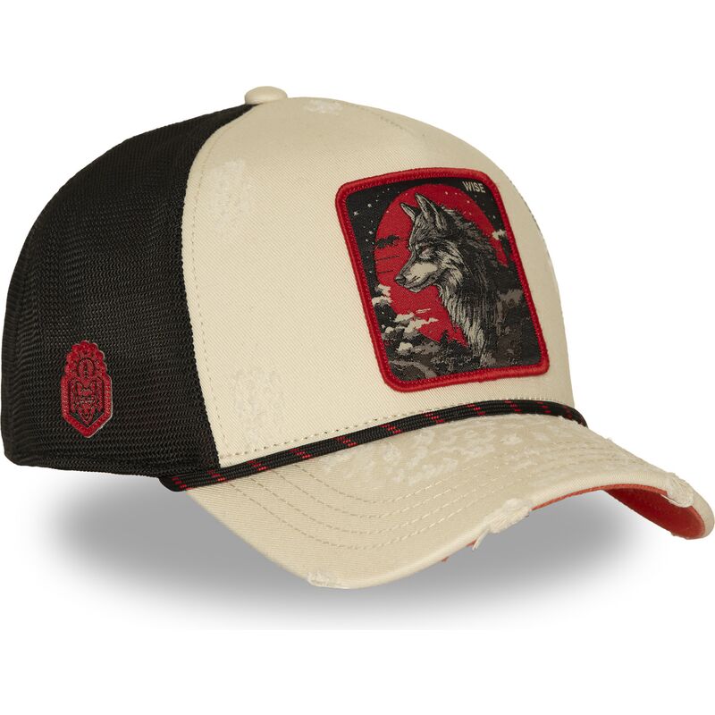 gorra-trucker-beige-y-negra-lobo-wise-bea3-wisb-beasts-de-capslab gorra-trucker-beige-y-negra-lobo-wise-bea3-wisb-beasts-de-capslab