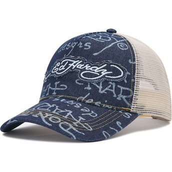 Ed Hardy Don Denim Navy Blue and Beige Trucker Hat